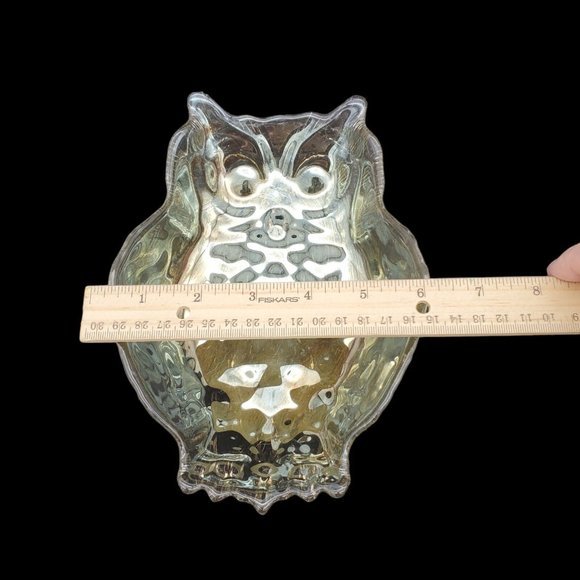Vtg Iridescent Bronze Opalescent Owl Shaped Glass Dish Trinket Serving Bowl 8" M - Picture 5 of 7